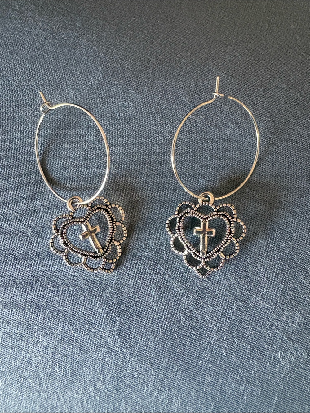 Heart Cross Hoop Earrings - Women's Jewelry